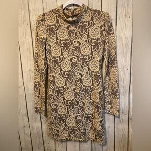PINS and NEEDLES Anthropologie Overlay Open Plunging Back‎ Dress Ivory Large